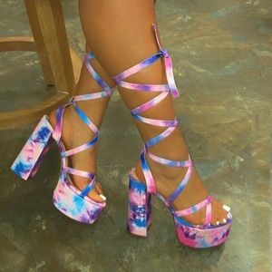 Tye Dye Cotton Candy Platform Tie Up Sandal